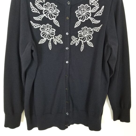 Charter Club Women Plus Embroidered Cardigan Sweater Sz 3X Navy Button Up - Picture 3 of 5